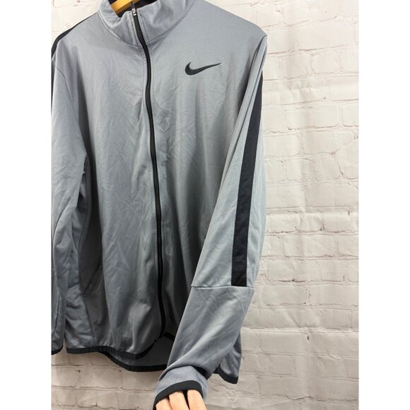 NIKE Track Jacket Mens Size Large Gray Black Race Stripe Full Zip Polyester - Picture 3 of 10